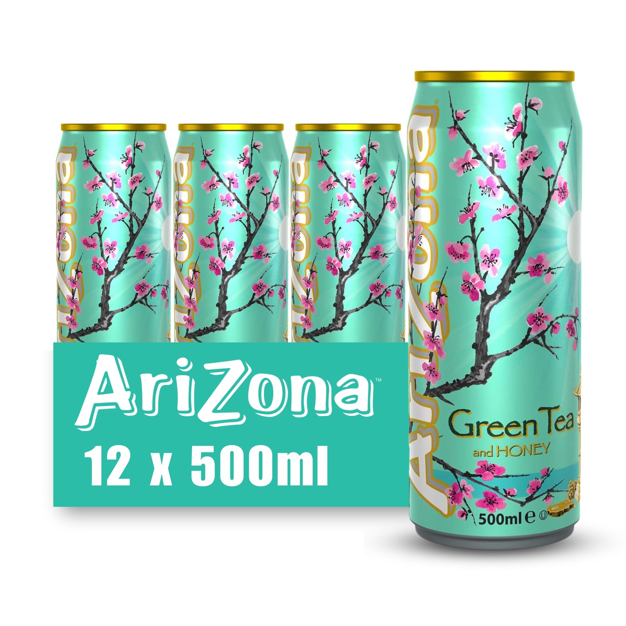 Arizona Green Iced Tea with Honey, Pack of 12 x 500ml Cans